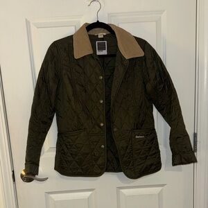 Barbour Women's Quilted Utility Jacket - Dark Green and Tan